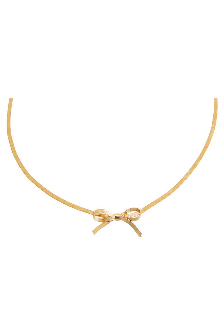 Mini Bow Herringbone Choker, Main, color, Gold
