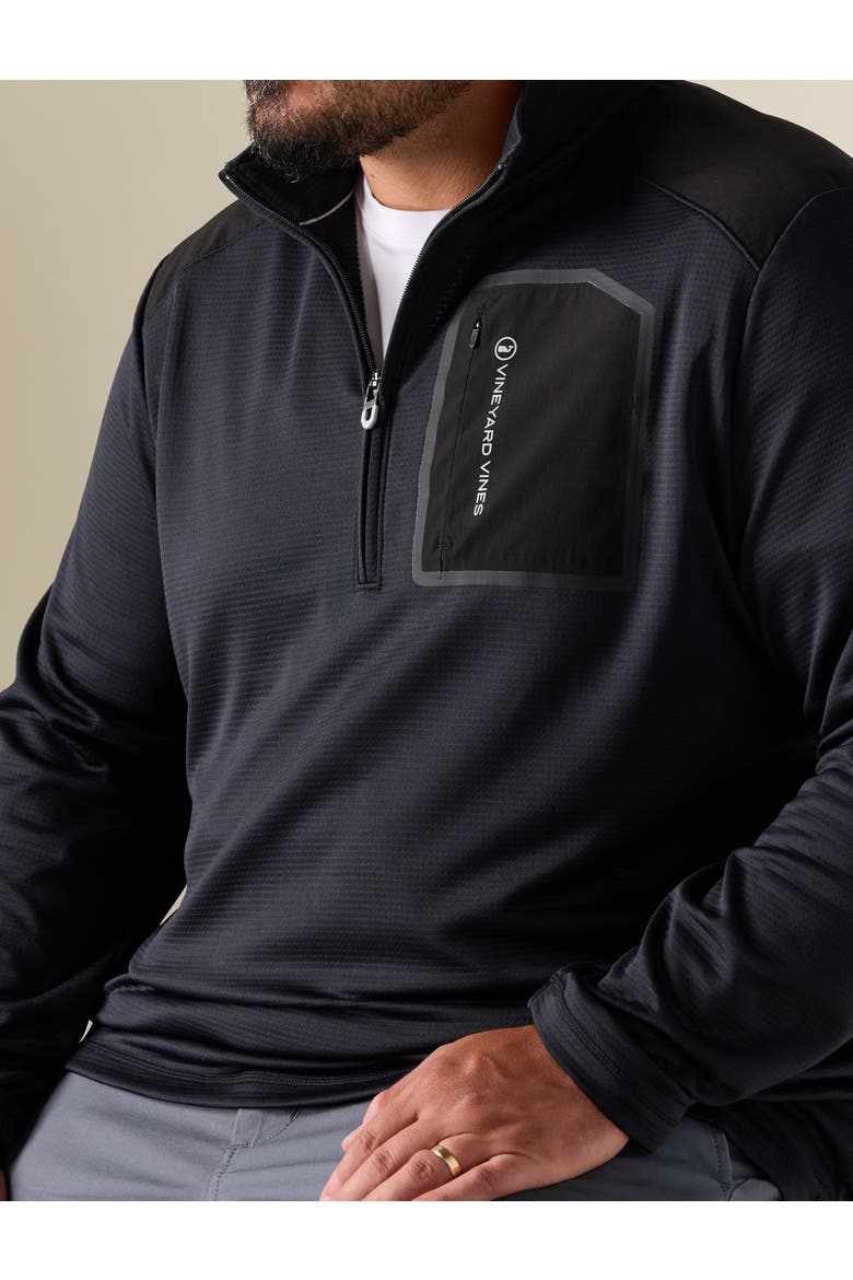 Big & Tall Grid Patterned 1/4-Zip Tech Pullover, Alternate, color, JET BLACK