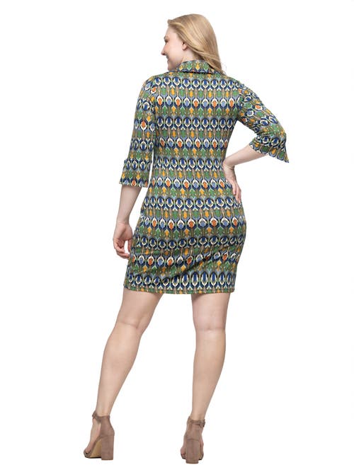 24seven Comfort Apparel Geometric Print Three Quarter Sleeve Mini Dress In Multi