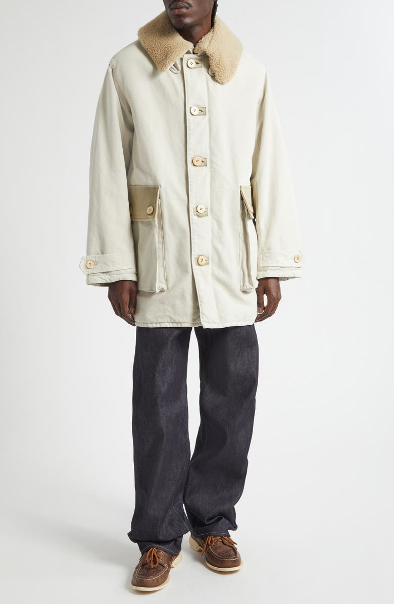 VISVIM Winfield Field Coat with Genuine Shearling Collar, Alternate, color, Off White