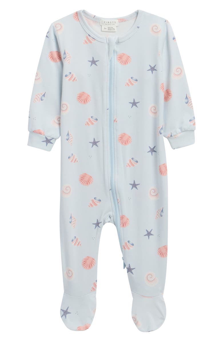 Petit Lem Shell Print Footie, Main, color, Light Blue