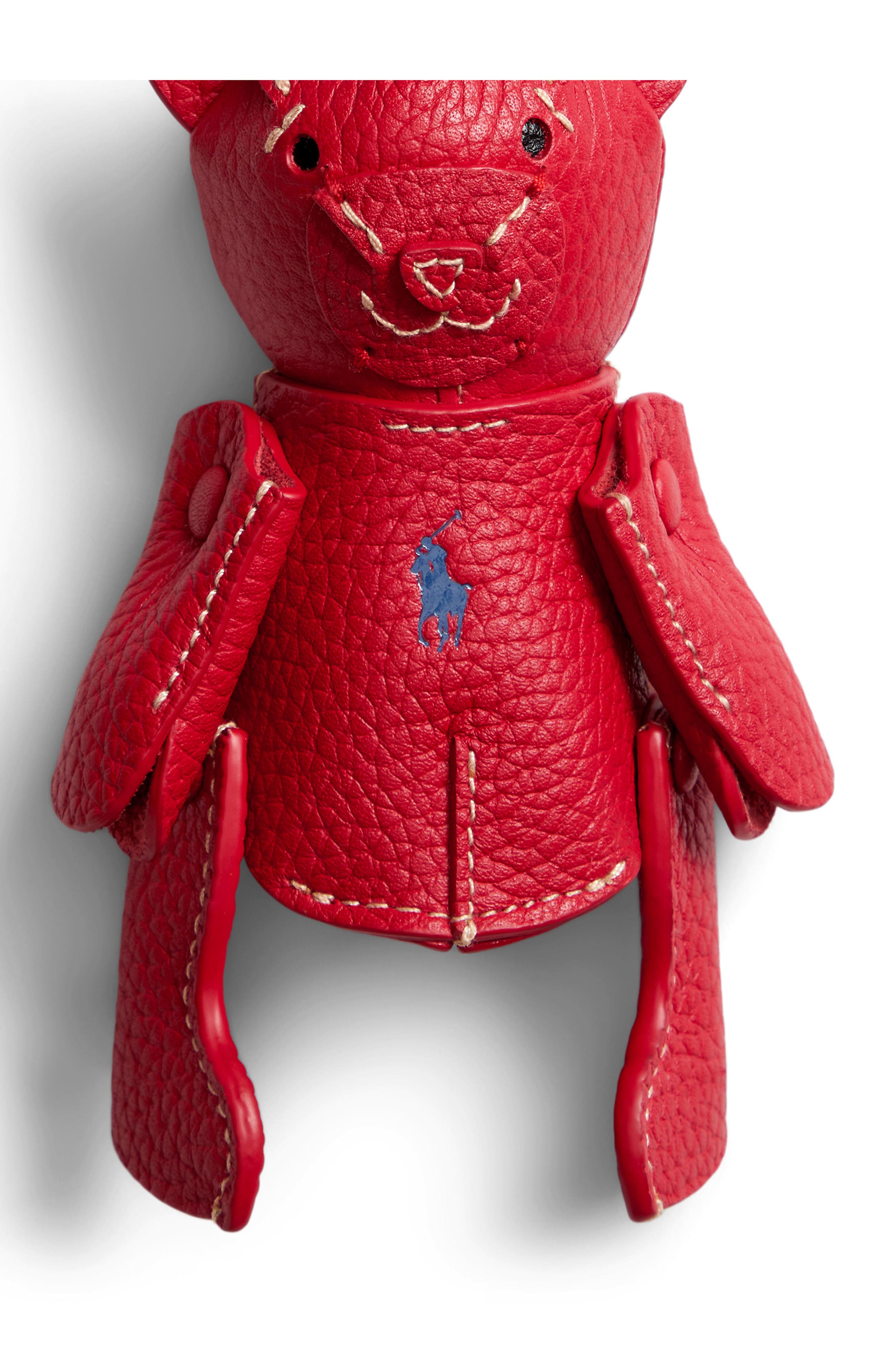 Polo Ralph Lauren Pebble Leather Polo Bear Charm, Alternate, color, Cherry
