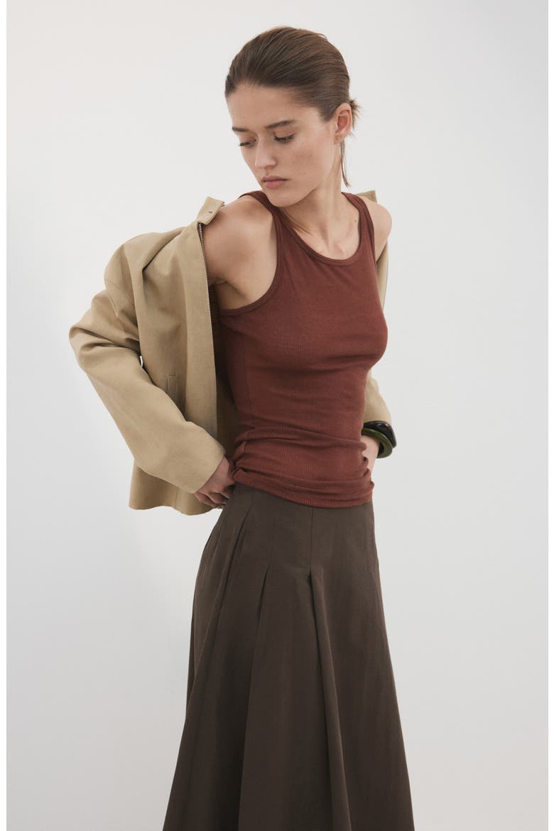 Pleated Midi Skirt, Alternate, color, CHOCOLATE
