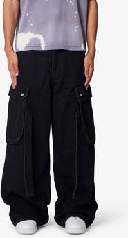 mnml Belt Accent Ultra Baggy Wide Leg Cargo Jeans