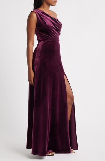 Anya Draped One-Shoulder Velvet Gown