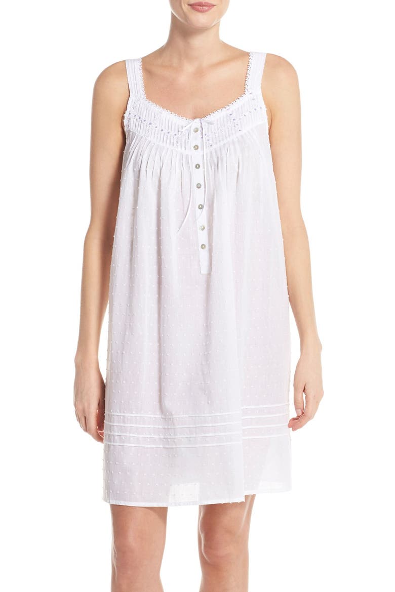 Swiss Dot Cotton Nightgown, Main, color, SOLID WHITE