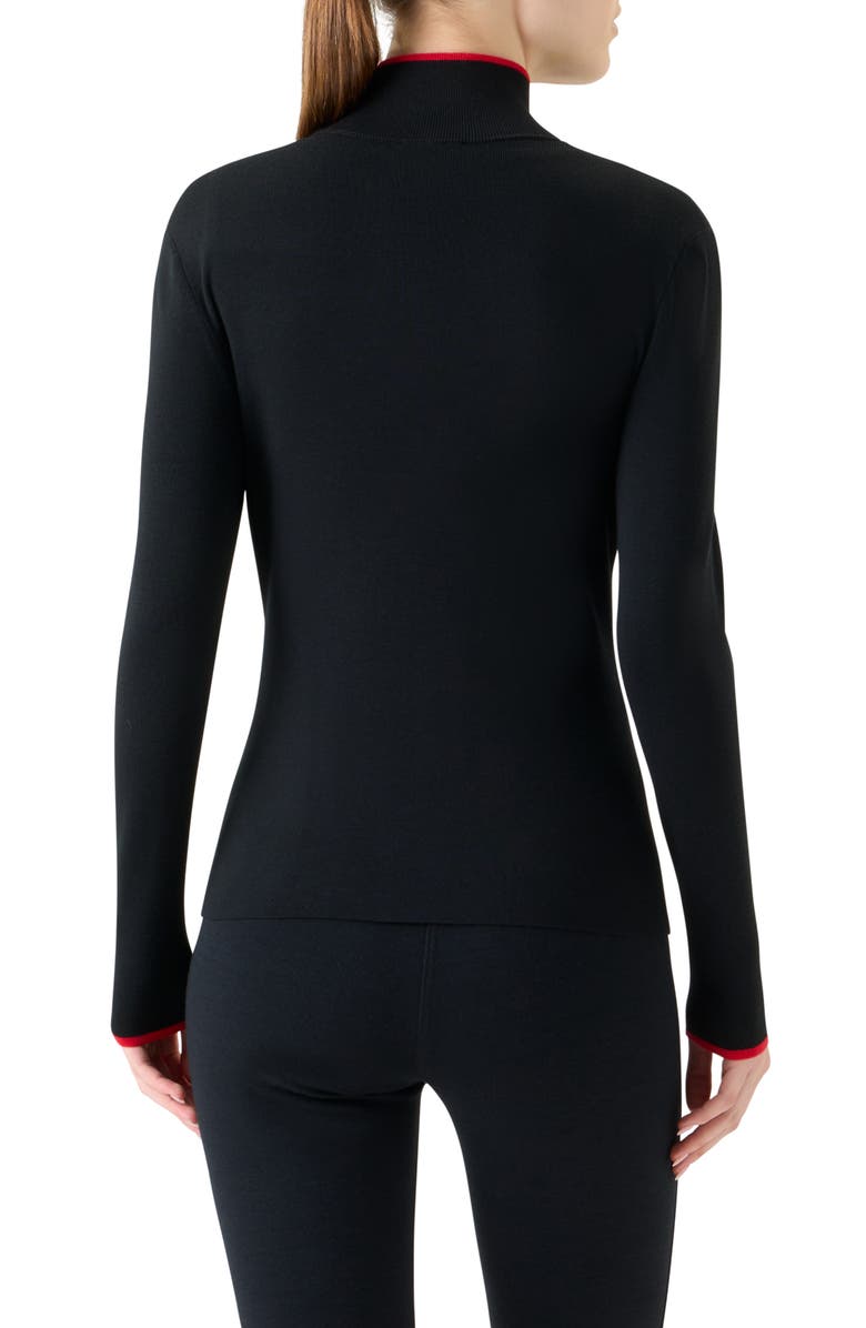 Akris punto Contrast Trim Stretch Merino Wool Zip Front Cardigan, Alternate, color, Black-Vermillion