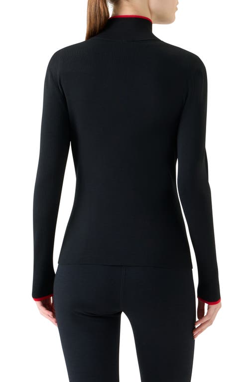 Akris Punto Contrast Trim Stretch Merino Wool Zip Front Cardigan In Black