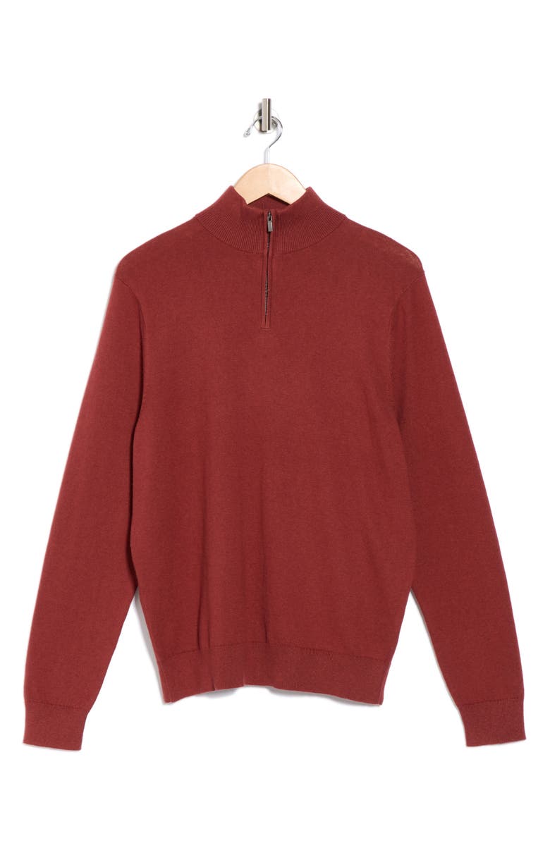 14th & Union Quarter Zip Organic Cotton & Cashmere Sweater, Alternate, color, Rust Madder