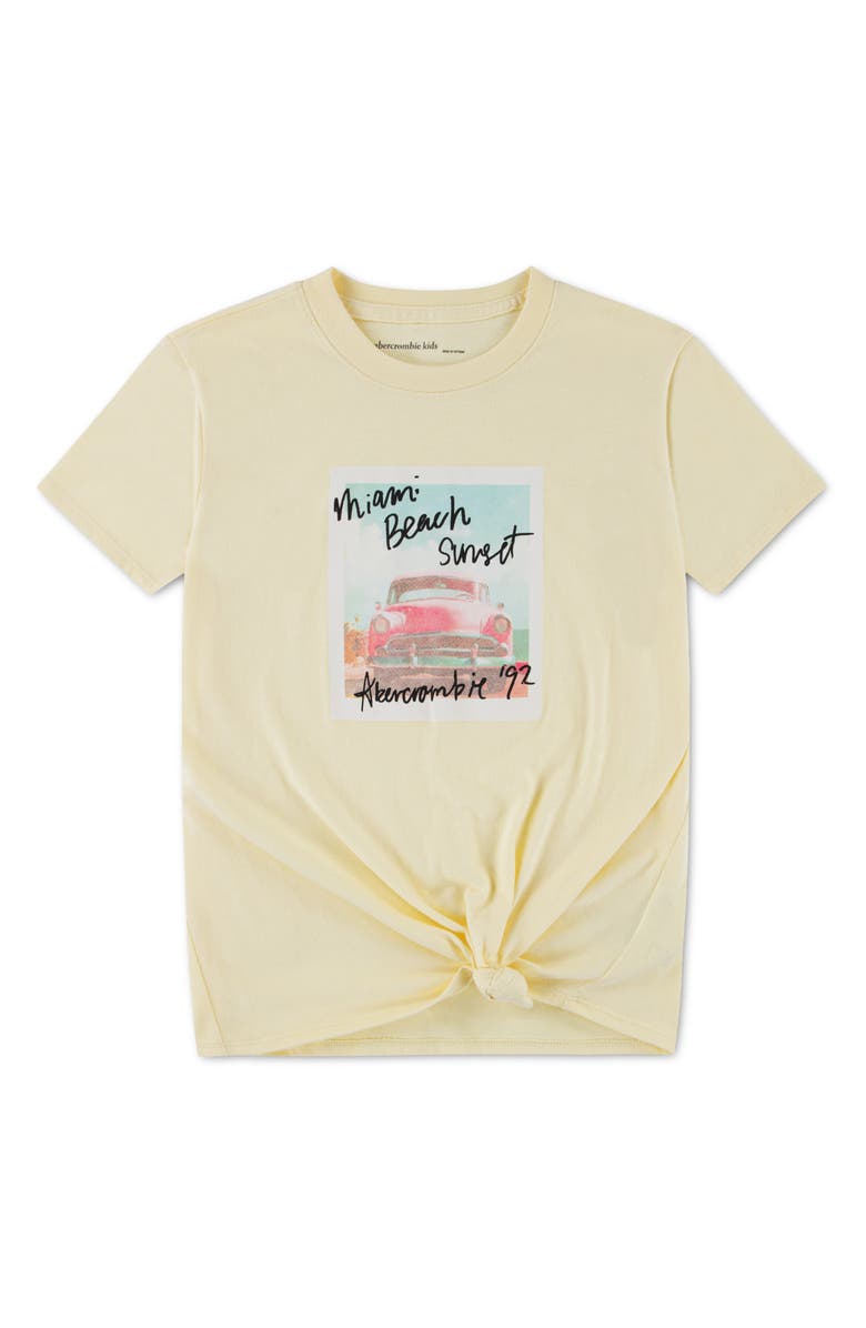 abercrombie kids Kids' Miami Beach Knotted Hem Graphic T-Shirt, Main, color, Anise Flower