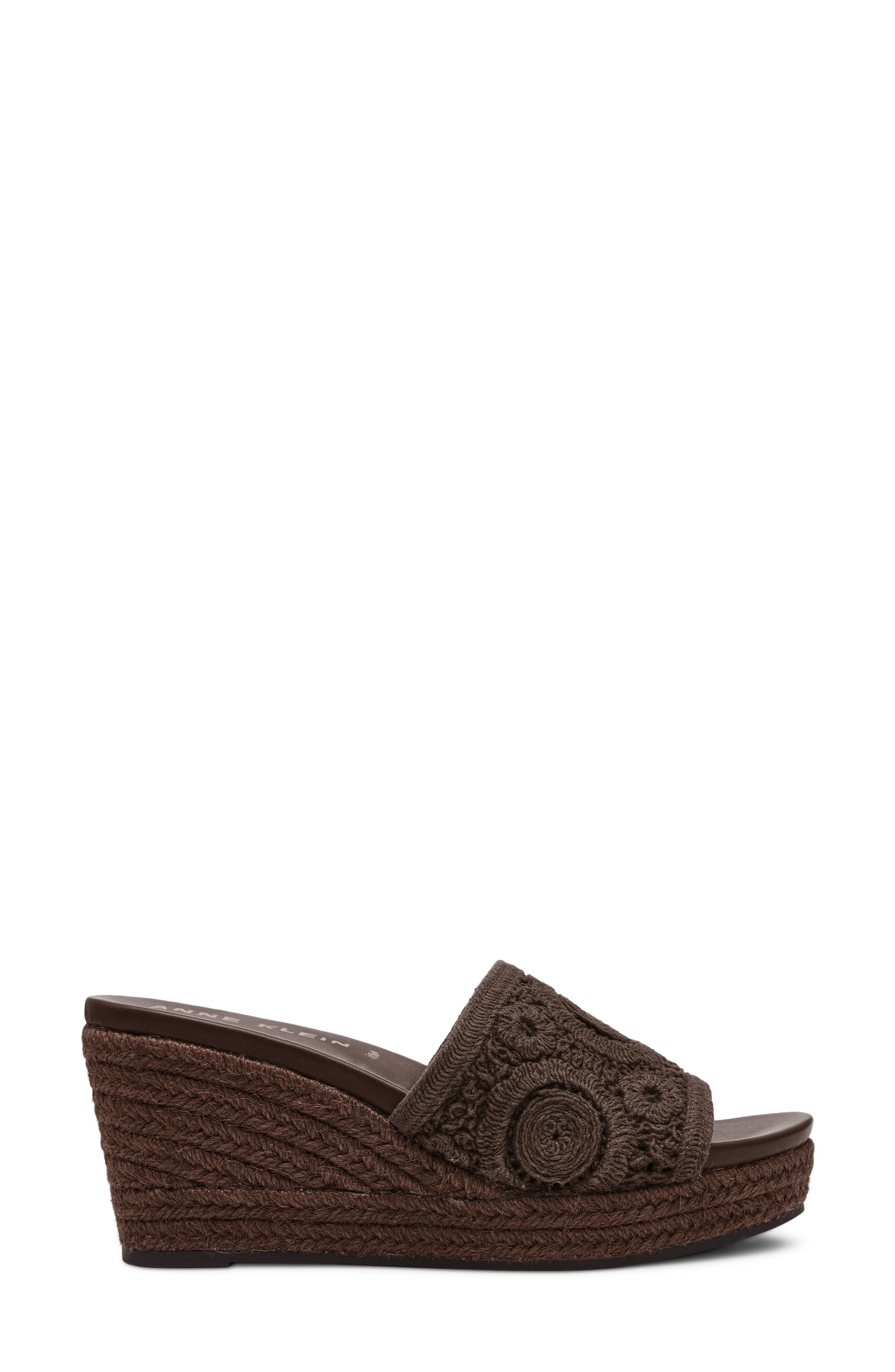 Anne Klein Effy Espadrille Slide Sandal, Alternate, color, Chocolate Brown Crochet