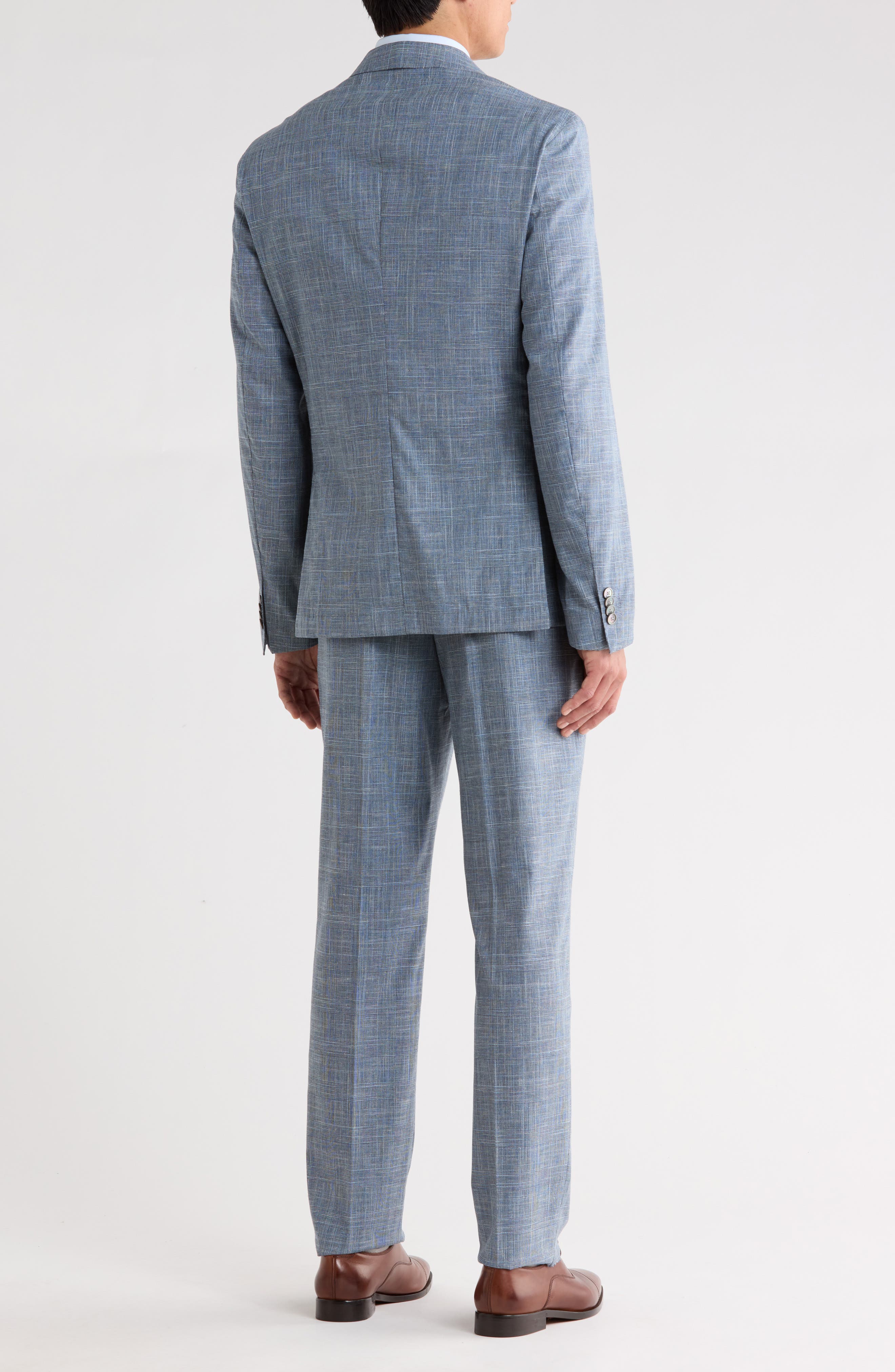 Blue Crosshatch Cotton, Wool & Linen Blend Suit - image 2