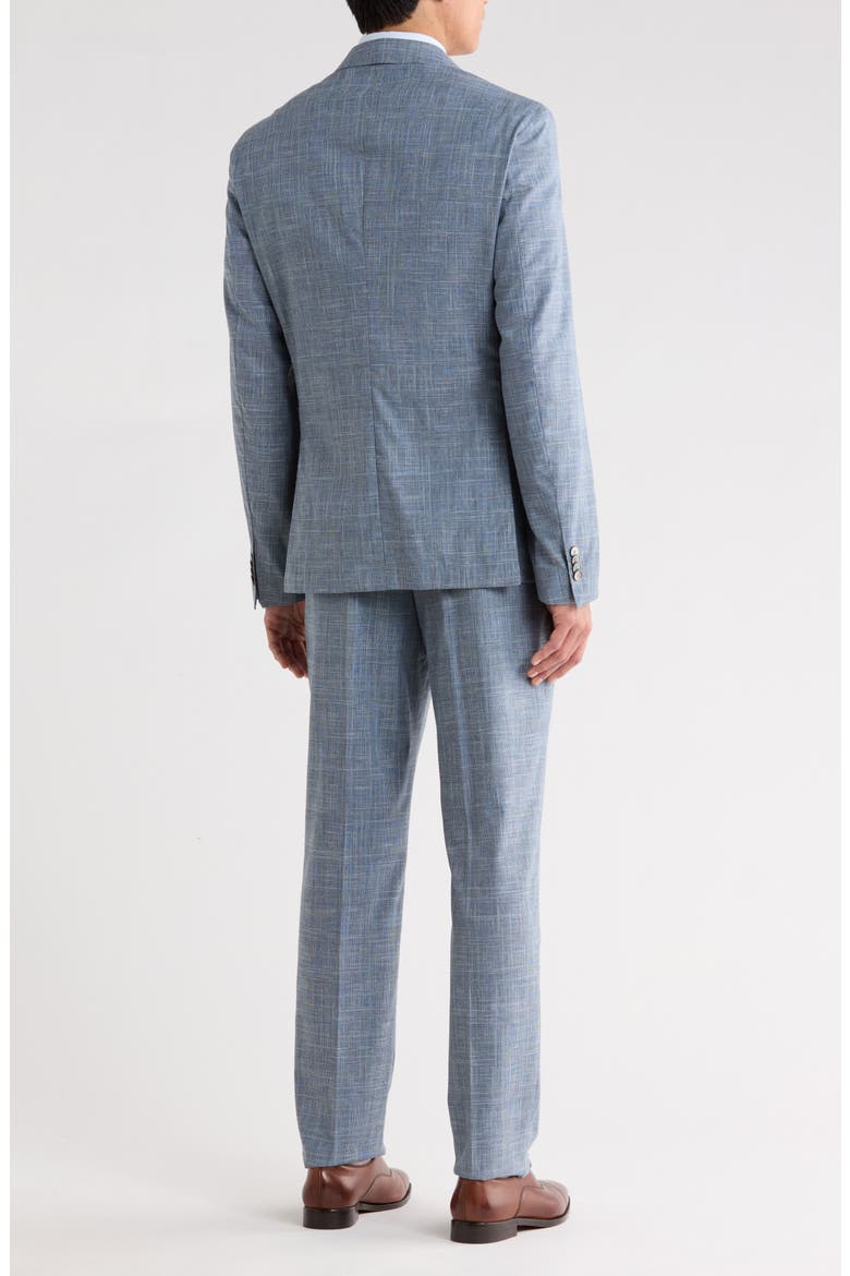Blue Crosshatch Cotton, Wool & Linen Blend Suit, Alternate, color, OPEN BLUE