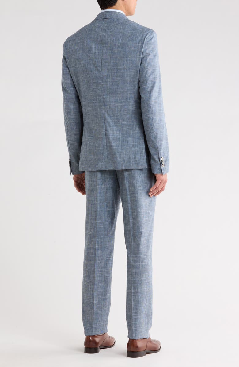 BOSS Blue Crosshatch Cotton, Wool & Linen Blend Suit, Alternate, color, Open Blue