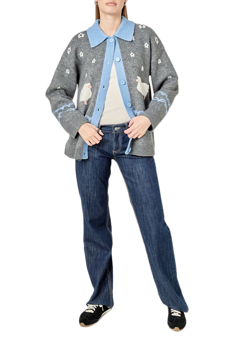 Sheep Cardigan, Alternate, color, CHARCOAL/ P BLUE