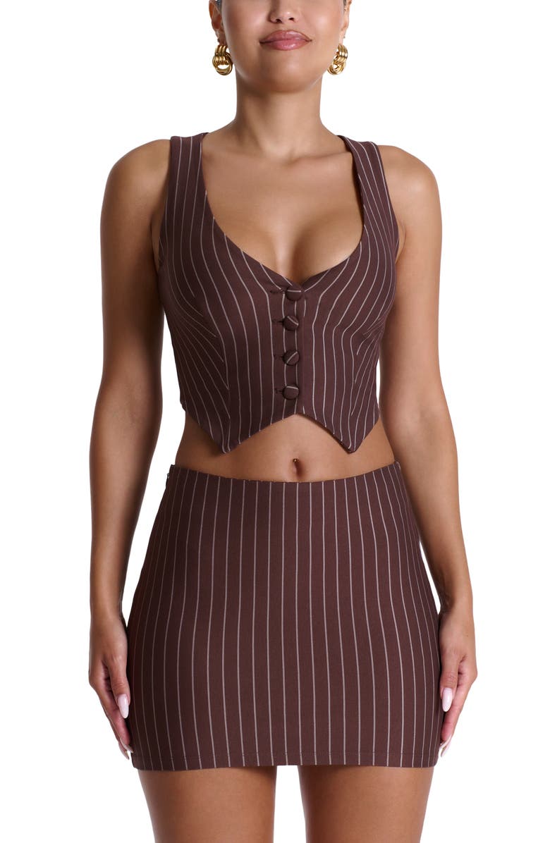 N BY NAKED WARDROBE Pinstripe Miniskirt, Alternate, color, Brown