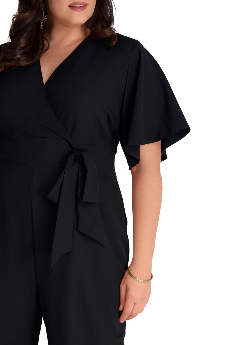 Kiyonna Charisma Faux Wrap Crepe Jumpsuit, Alternate, color, Black Noir