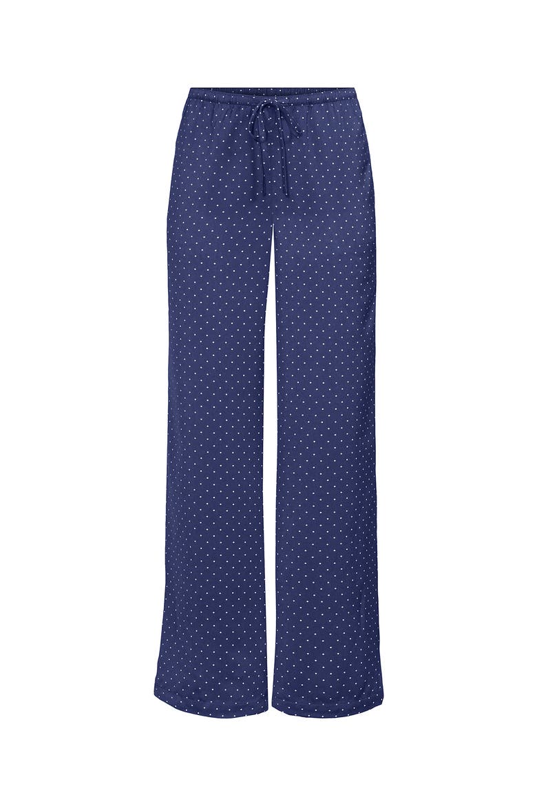 Plus Size Creaseless Silky High Rise Wide Leg Drawstring Pants, Alternate, color, Deep Sea Navy Pin Dot