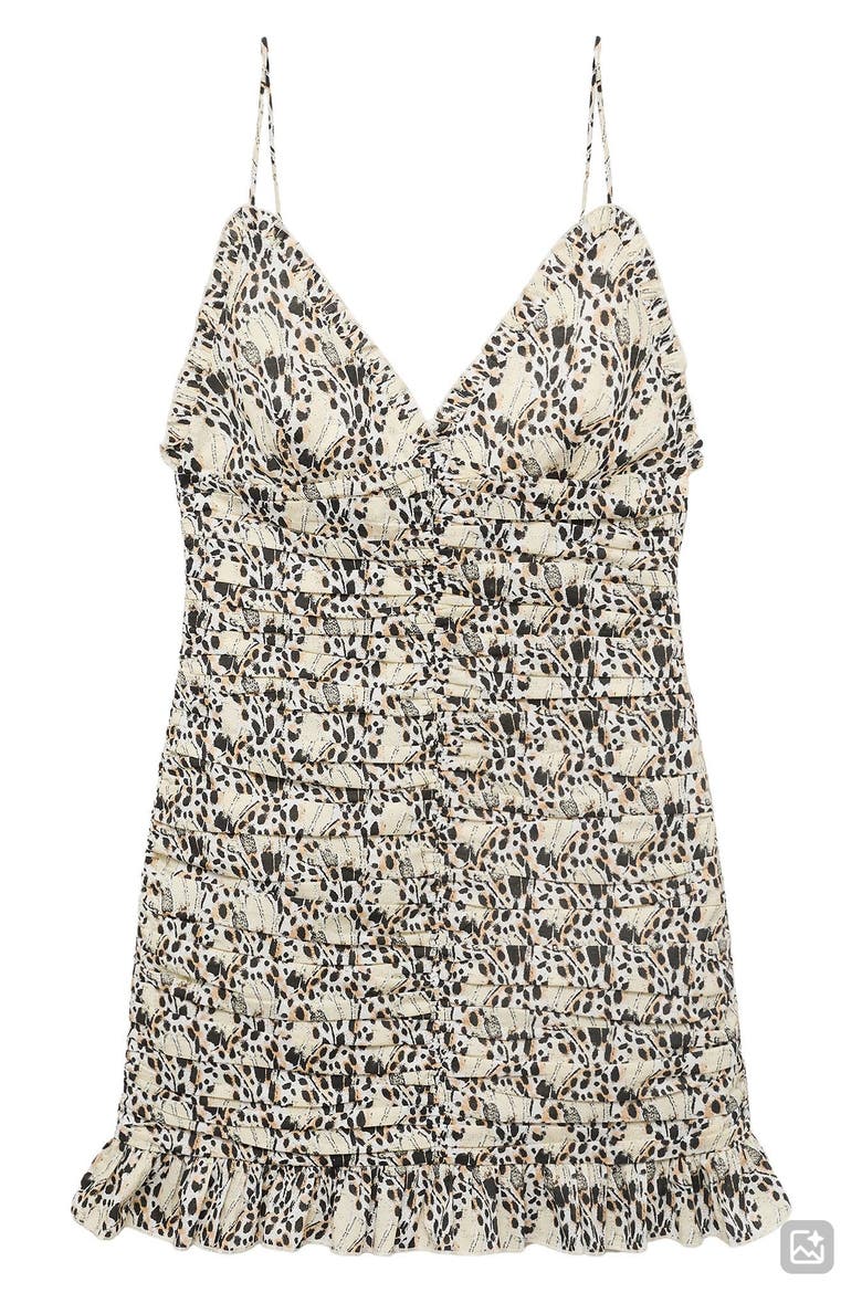 Printed Ruched Cotton Minidress, Alternate, color, ECRU