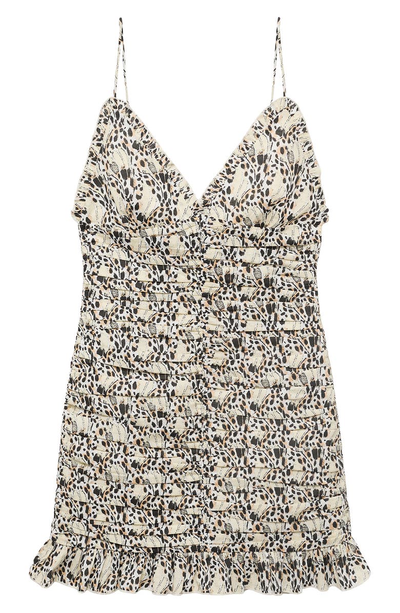 MANGO TEEN Printed Ruched Cotton Minidress, Alternate, color, Ecru