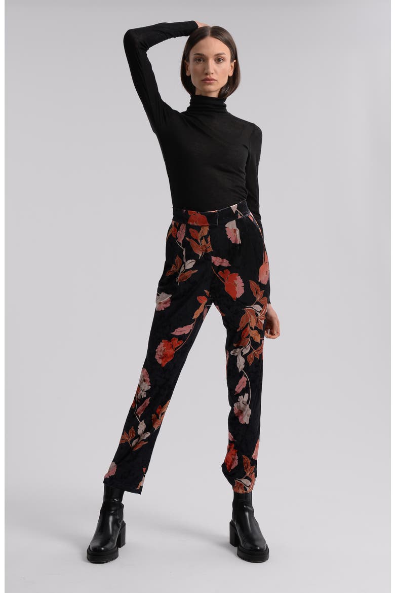 Floral Velvet Pants, Alternate, color, BLACK