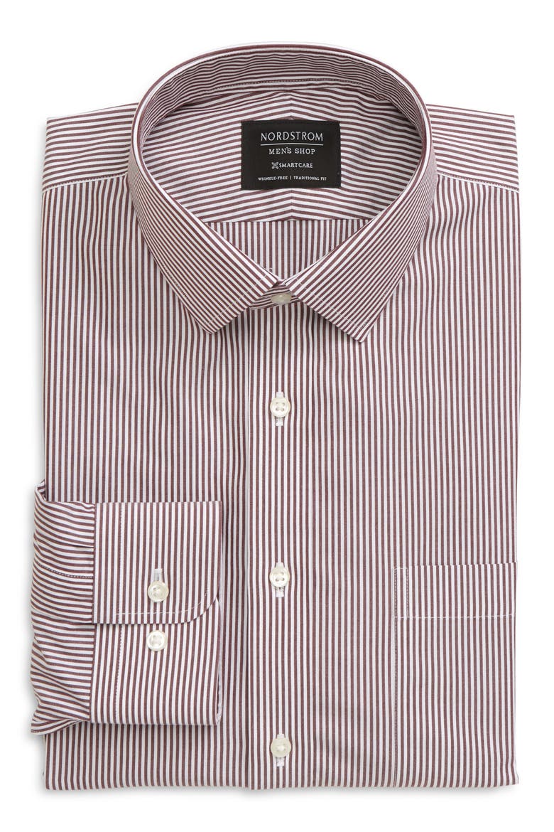 Smartcare Traditional Fit Stripe Dress Shirt, Alternate, color, BURGUNDY LONDON