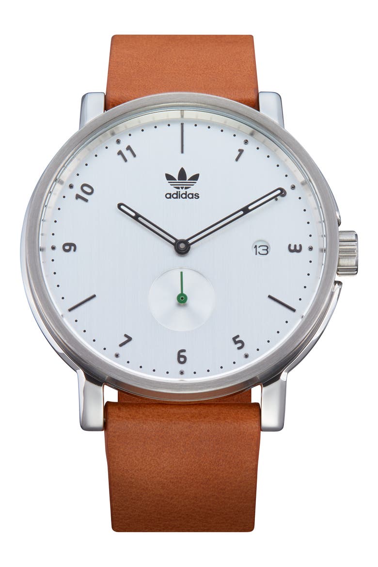 District Leather Strap Watch, 40mm, Main, color, TAN/ SILVER