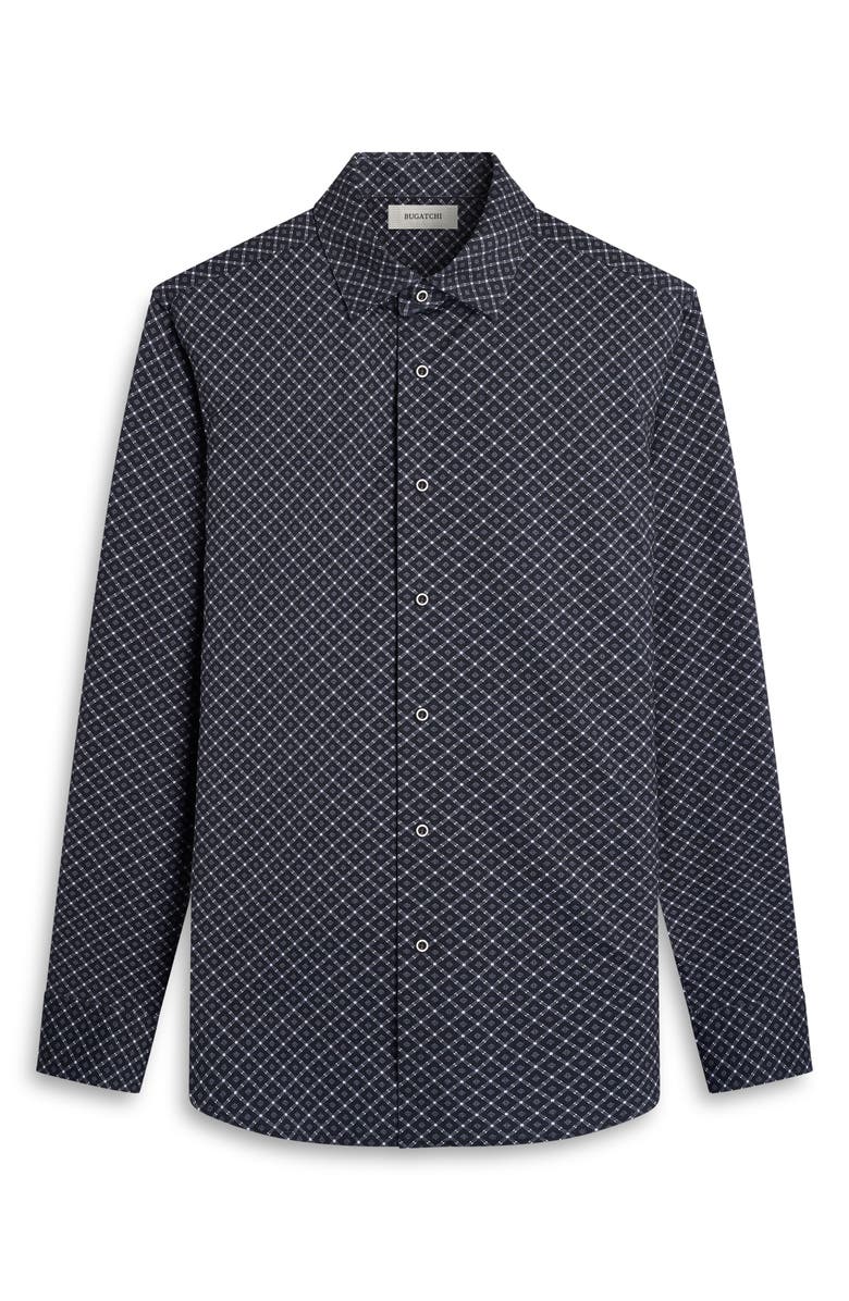 Bugatchi Jules OoohCotton<sup>®</sup> Diamond Print Button-Down Shirt, Alternate, color, Black