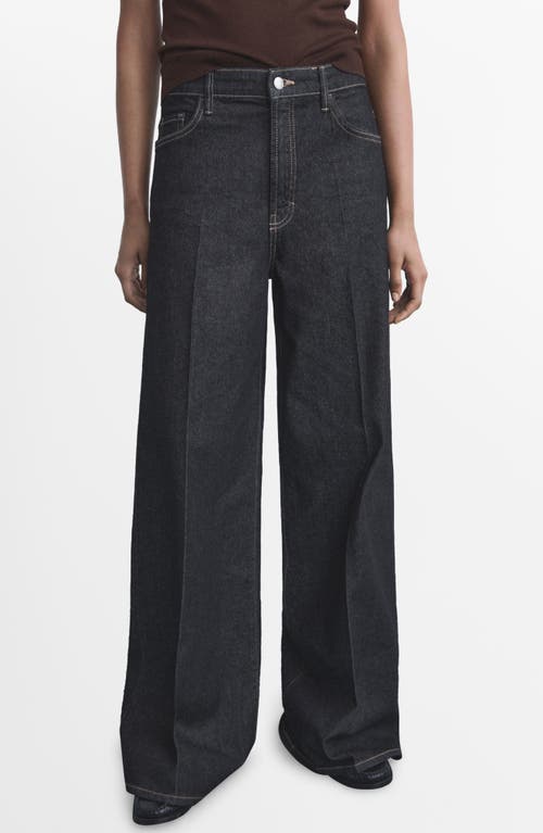 Mango Cotton Pleat Front Wide Leg Jean In Blue