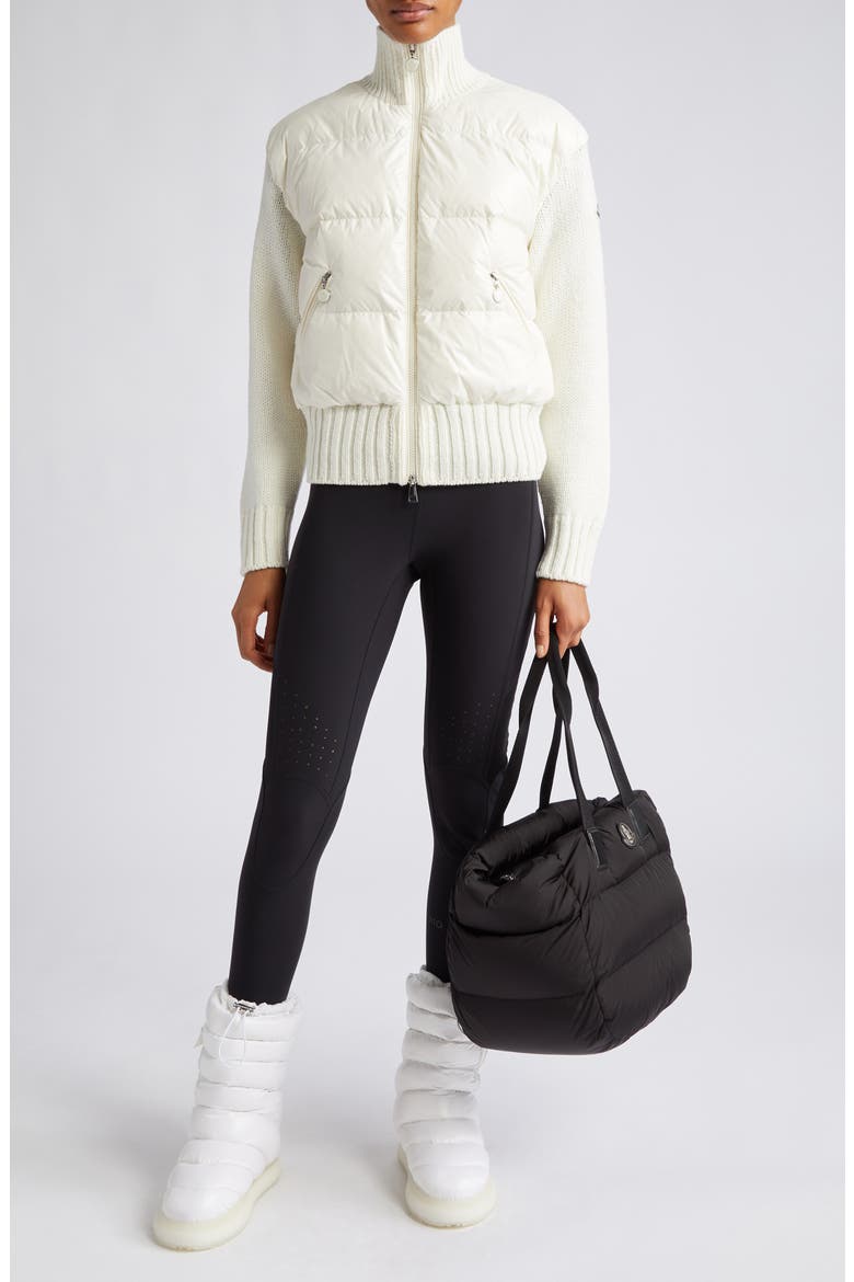 Mixed Media Quilted Down Cardigan, Alternate, color, WHITE