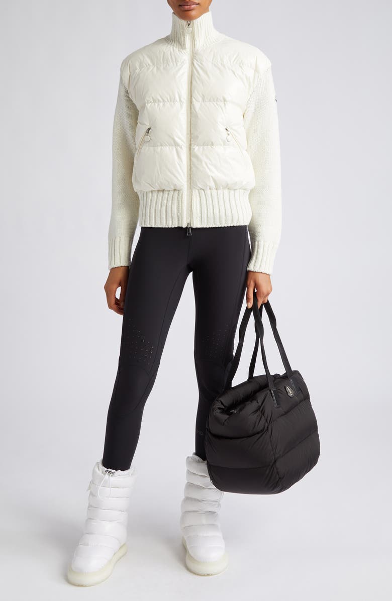 Moncler Mixed Media Quilted Down Cardigan, Alternate, color,
