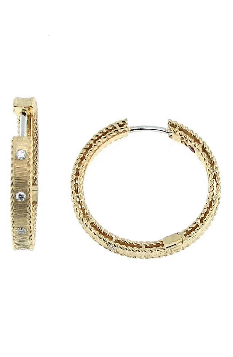 Roberto Coin Princess Diamond Hoop Earrings, Main, color, D0.13 Ghsi 18Kyg