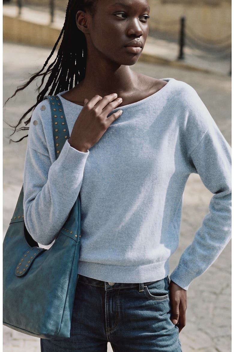 Boat Neck Sweater with Shoulder Detail, Alternate, color, SKY BLUE