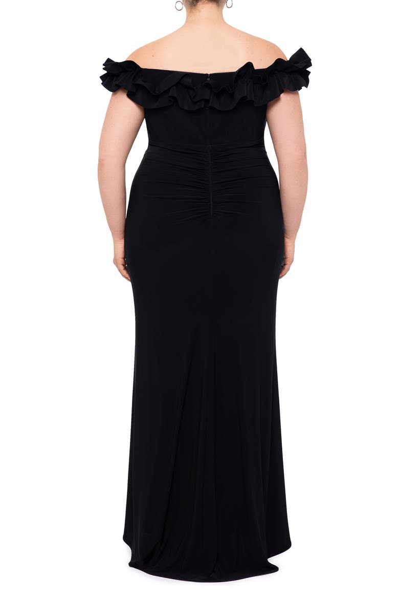 Ruffle Off the Shoulder Gown, Alternate, color, BLACK