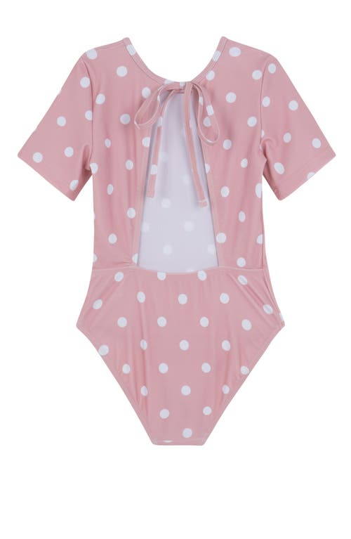 Gottex Kids Dot Dot Dot Short Sleeve Open Tie Back One Piece In Pink