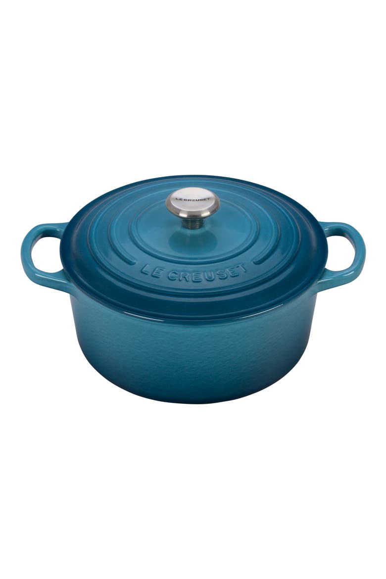 3 1/2-Quart Signature Round Enamel Cast Iron French/Dutch Oven, Main, color, CARIBBEAN