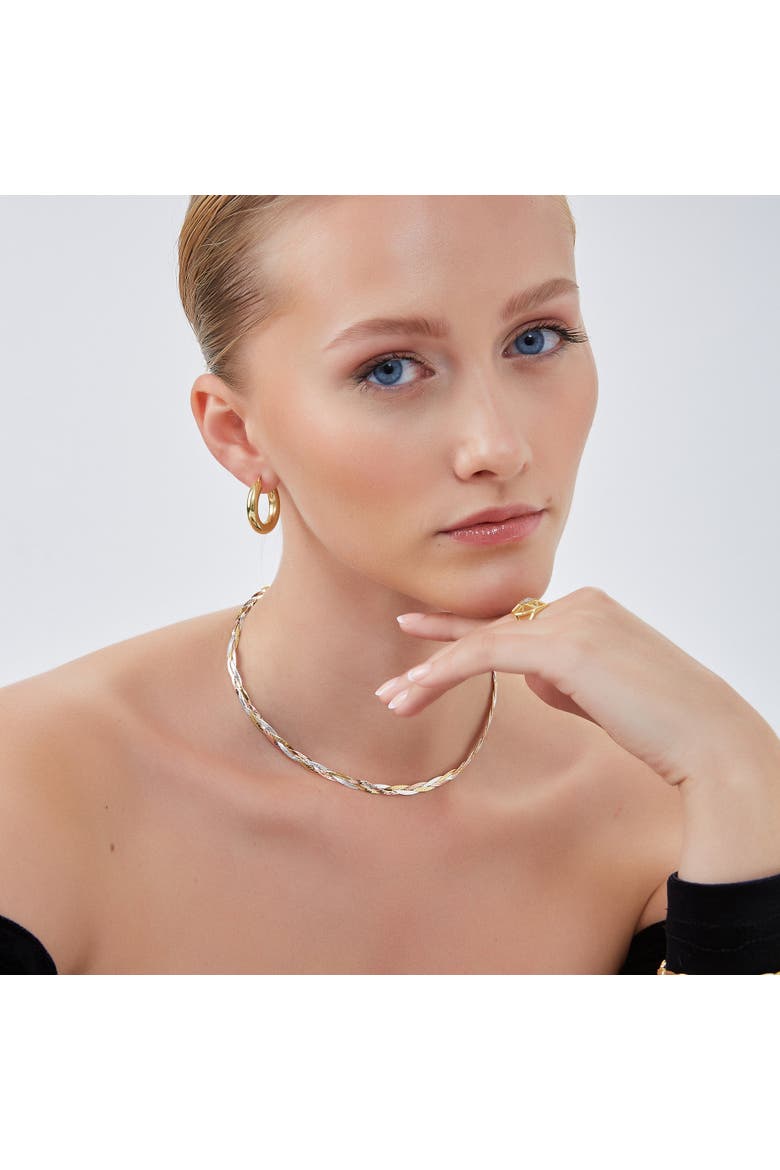 Gold Rose Gold and Silver Spiral Sterling Silver Flat Necklace, Alternate, color, Gold