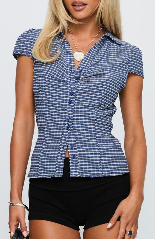 Princess Polly Arianwyn Check Cap Sleeve Button-up Shirt In Blue