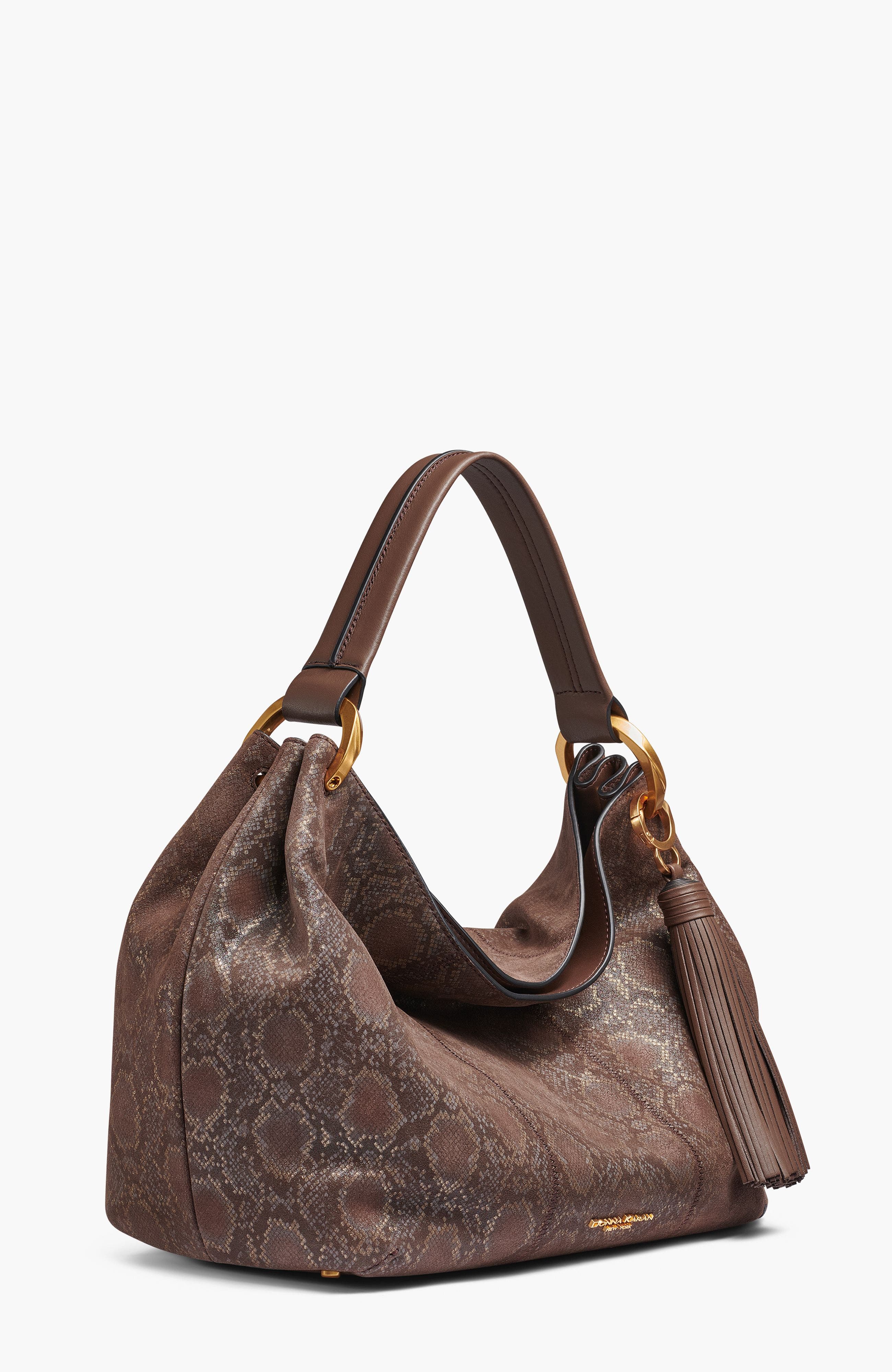 Donna Karan New York Glenwood Python Suede Shoulder, Alternate, color, Brown Multi
