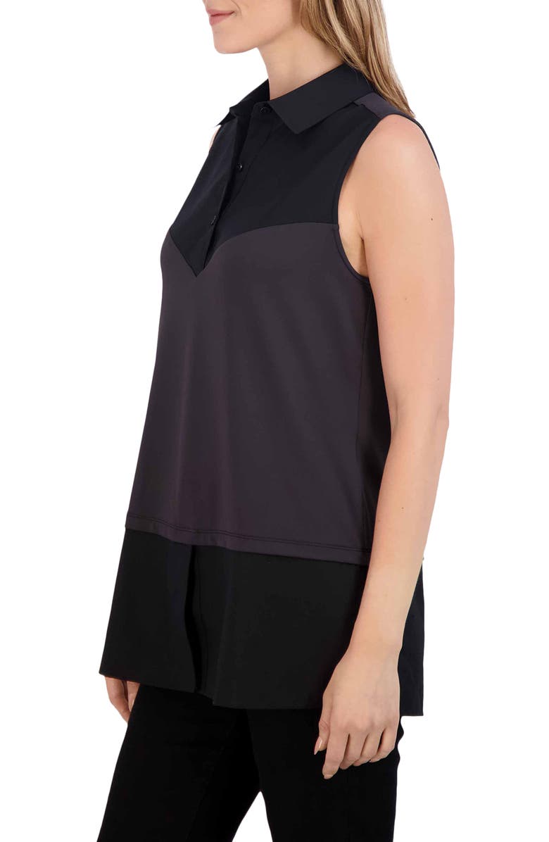 Foxcroft Sasha Mixed Media Sleeveless Layered Shirt, Alternate, color, Black