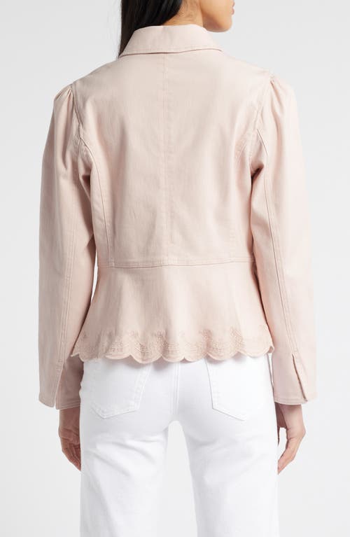 Wit & Wisdom Puff Shoulder Peplum Denim Jacket In Whisper Pink