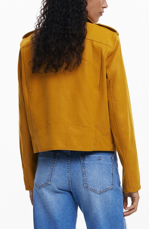 Desigual Faux Leather Moto Jacket In Yellow