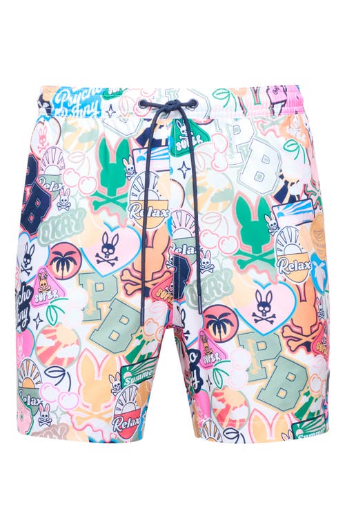 Psycho Bunny Marco Print Swim Trunks In Multi