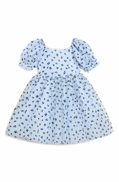 Pippa & Julie Kids' Floral Stripe Puff Sleeve Dress