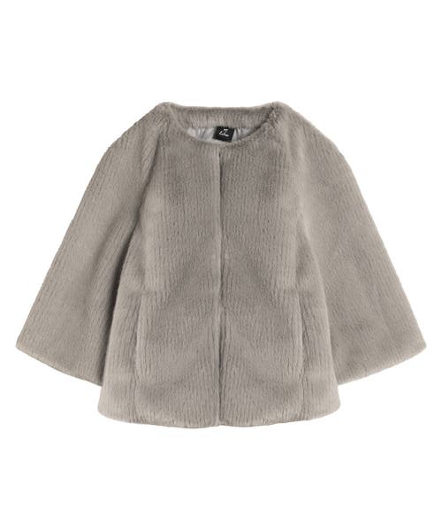 Echo Collarless Fur Jacket With Raglan Sleeves In Gray