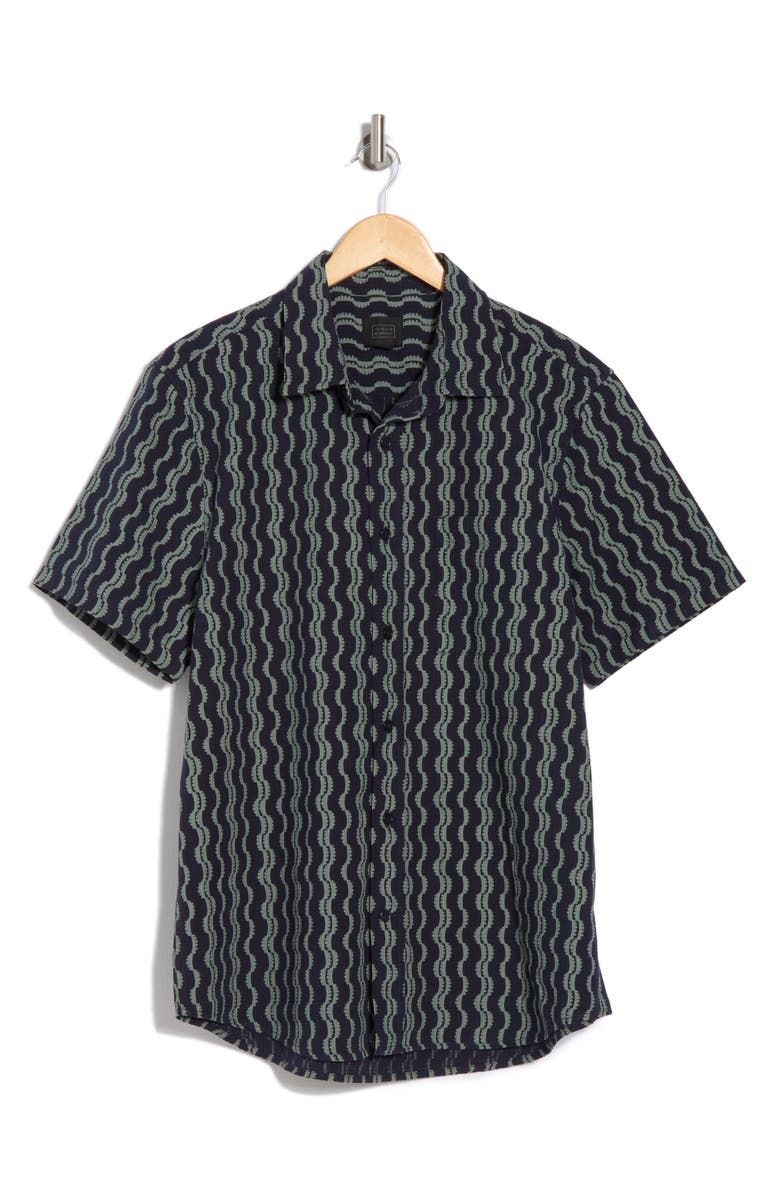 14th & Union Stripe Cotton Seersucker Short Sleeve Button-Up Shirt, Alternate, color, Navy Blazer Flowing Stripe