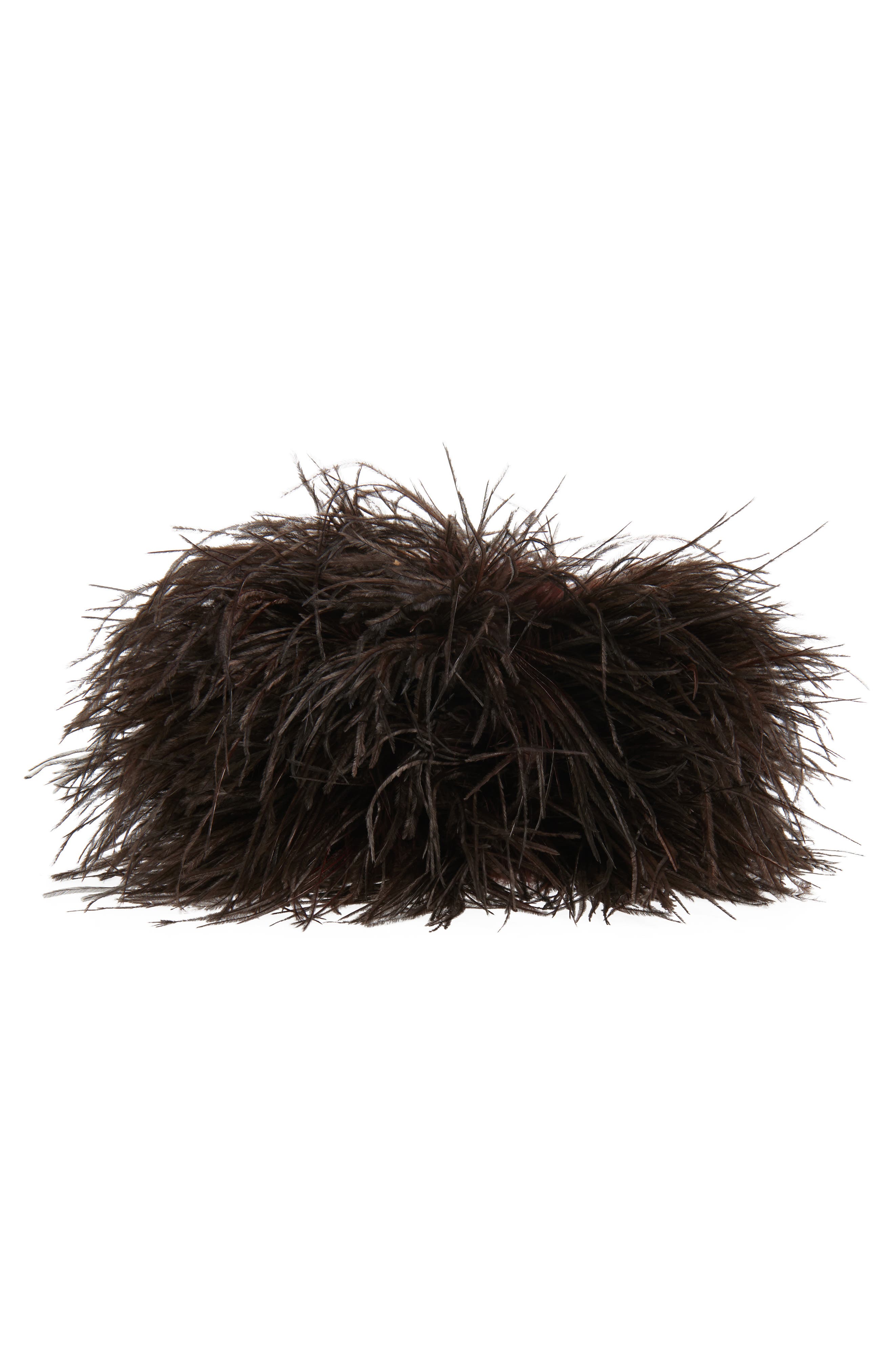 FERRAGAMO Double Gancini Ostrich Feather & Leather Clutch, Alternate, color, T.moro Testa Di Moro 099
