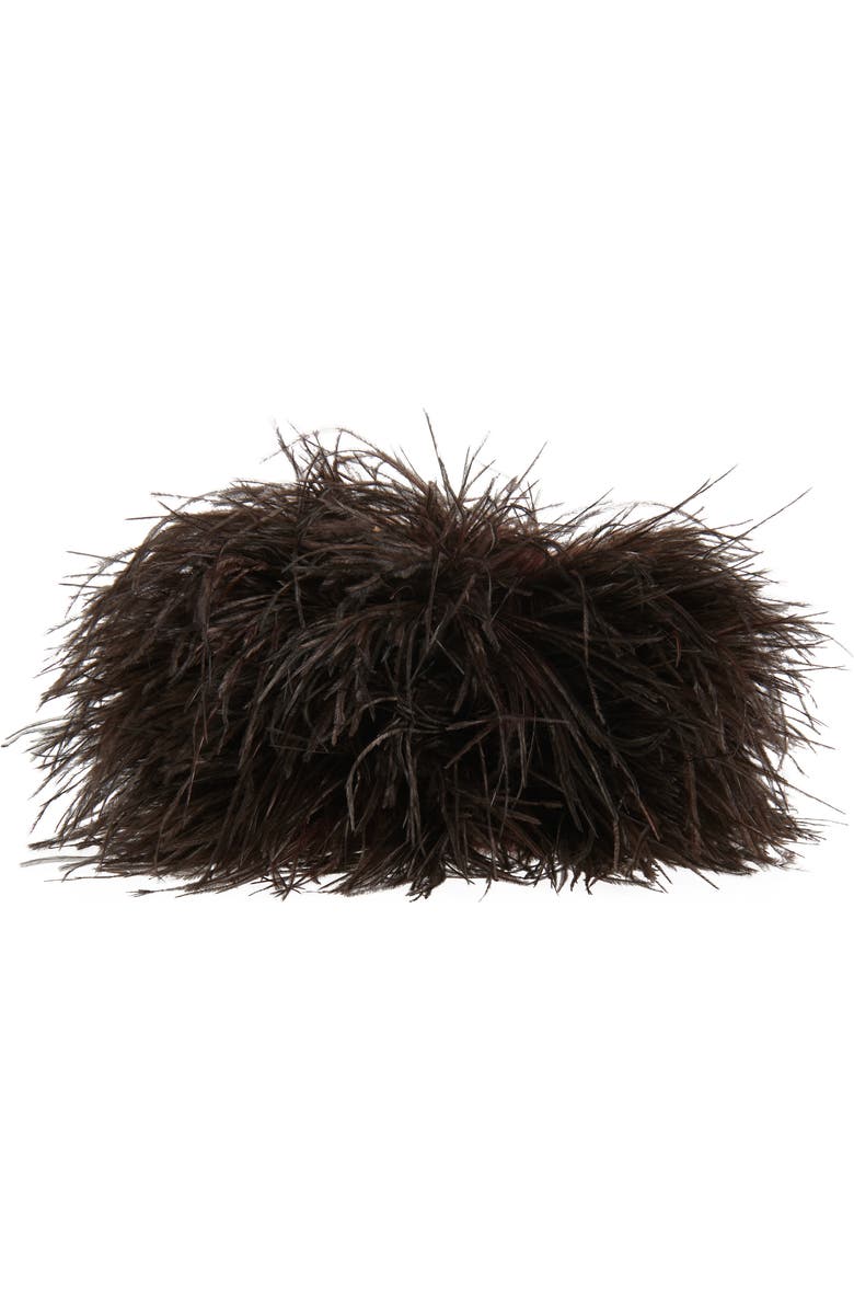 FERRAGAMO Double Gancini Ostrich Feather & Leather Clutch, Alternate, color, T.moro Testa Di Moro 099