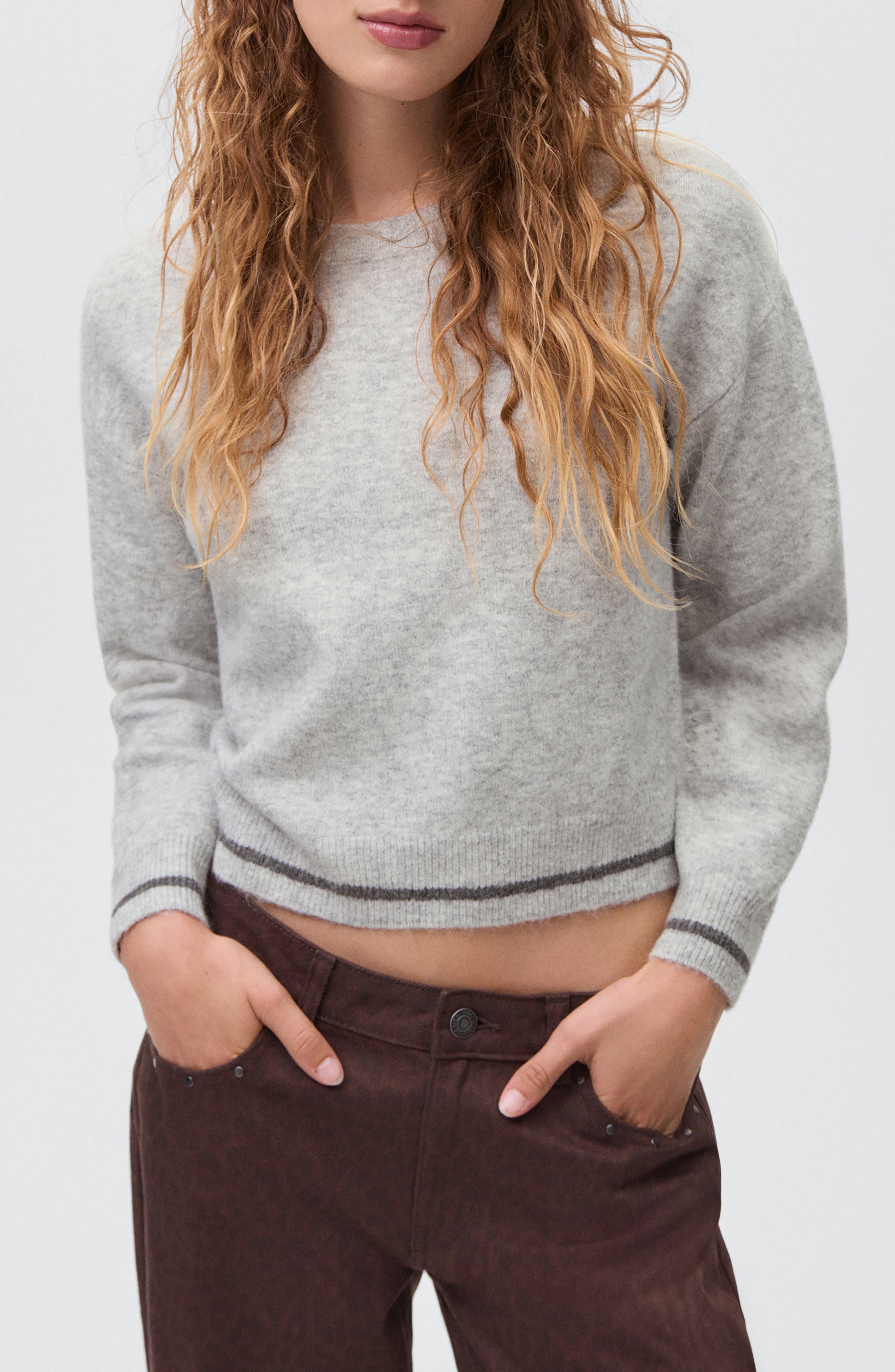 Mango Teen Lightning Bolt Crop Sweater In Gray