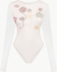 Malva Florea Bridal Sheer Mesh Bodysuit With 3D Florals